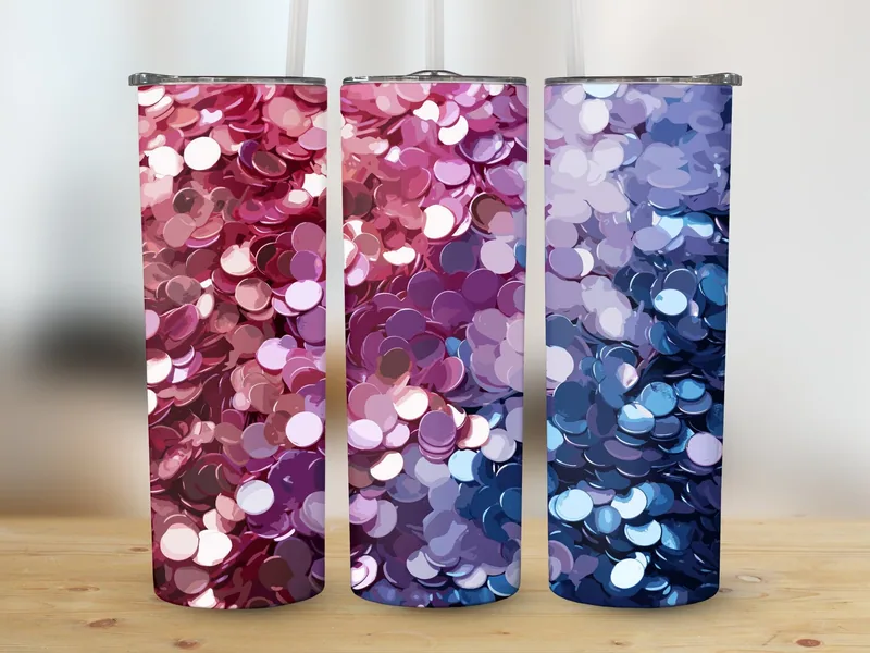 Ombre Glitter Tumbler Sublimation Design: Seamless 20 oz Skinny Wrap shown flat as a tumbler wrap