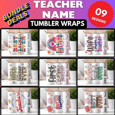 Personalized Teacher Name Tumbler Designs: 20oz Sublimation Bundle shown flat as a tumbler wrap