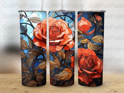 Red Roses Tumbler Sublimation Design: 20 oz Skinny, Straight & Tapered shown flat as a tumbler wrap