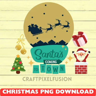 Santa Coming to Town Christmas Clipart: Transparent PNG shown flat as a tumbler wrap
