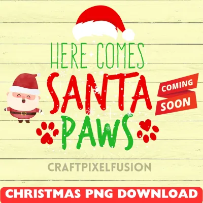 Santa Paws Christmas Clipart: Funny PNG Sublimation Design shown flat as a tumbler wrap