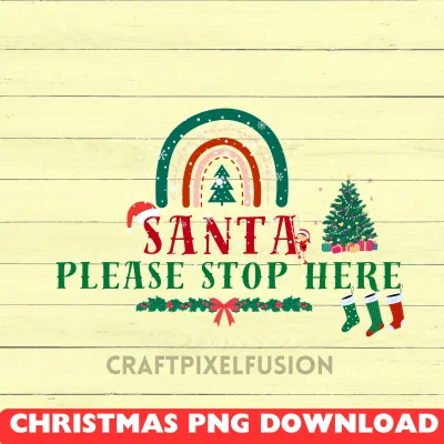 Santa Please Stop Here PNG: Christmas Sublimation Design shown flat as a tumbler wrap