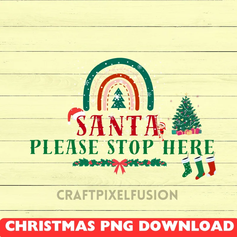 Santa Please Stop Here PNG: Christmas Sublimation Design shown flat as a tumbler wrap