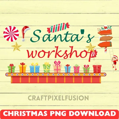 Santa's Workshop Christmas PNG Clipart: Transparent Background shown flat as a tumbler wrap