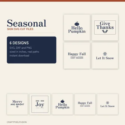 Seasonal Sign SVG Bundle, 6 Cut Files for Cricut and Glowforge, Fall and Christmas Porch Sign Cut Files with DXF, Instant Download shown flat as a tumbler wrap