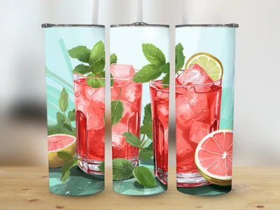 Spicy Watermelon Mint Agua Fresca Tumbler Sublimation Design shown flat as a tumbler wrap