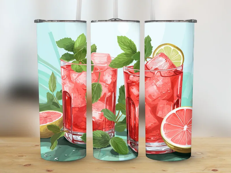 Spicy Watermelon Mint Agua Fresca Tumbler Sublimation Design shown flat as a tumbler wrap