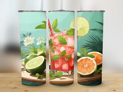Spicy Watermelon Mint Agua Fresca Tumbler Sublimation Design (20 oz, Straight & Tapered) shown flat as a tumbler wrap