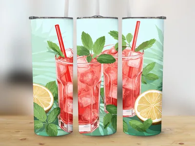 Spicy Watermelon Mint Agua Fresca Tumbler Sublimation Design shown flat as a tumbler wrap