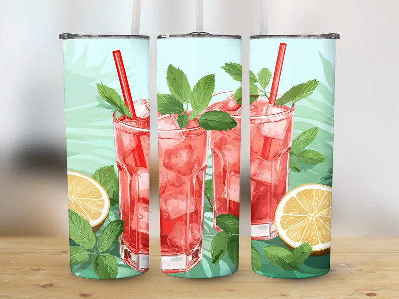 Spicy Watermelon Mint Agua Fresca Tumbler Sublimation Design shown flat as a tumbler wrap