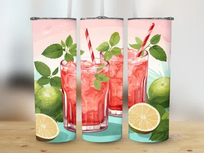 Spicy Watermelon Mint Agua Fresca Tumbler Sublimation Design shown flat as a tumbler wrap