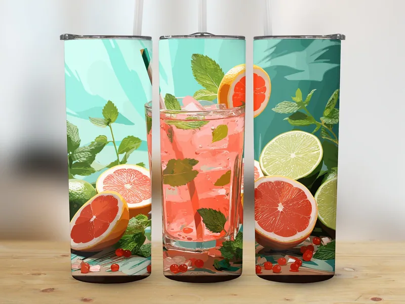 Spicy Watermelon Mint Agua Fresca Tumbler Sublimation Design (PNG, Digital Download) shown flat as a tumbler wrap