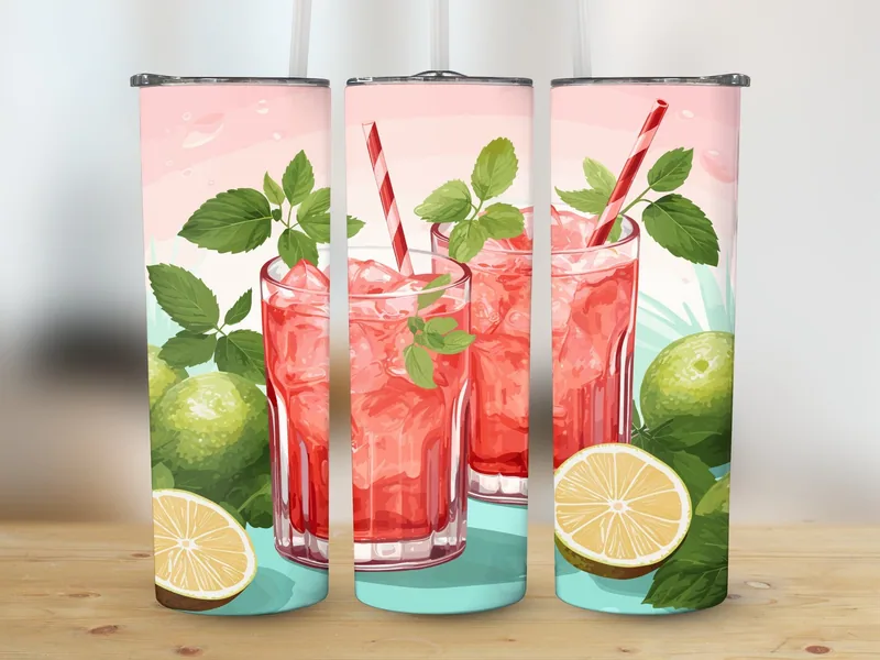 Spicy Watermelon Mint Agua Fresca Tumbler Sublimation Design shown flat as a tumbler wrap