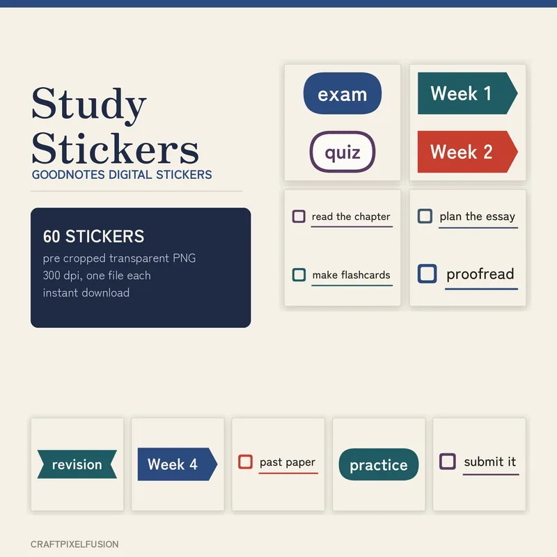 Study Digital Stickers, 60 Pre Cropped Goodnotes Student Stickers, Transparent PNG Study Planner Stickers for iPad, Instant Download shown flat as a tumbler wrap