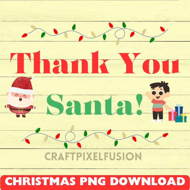 Thank You Santa PNG Clipart: Funny Christmas Design shown flat as a tumbler wrap