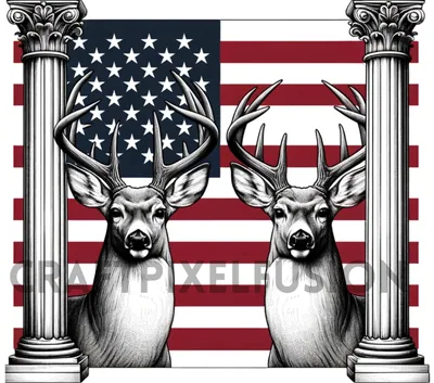 USA Deer PNG: 4th of July Flag Sublimation Design shown flat as a tumbler wrap
