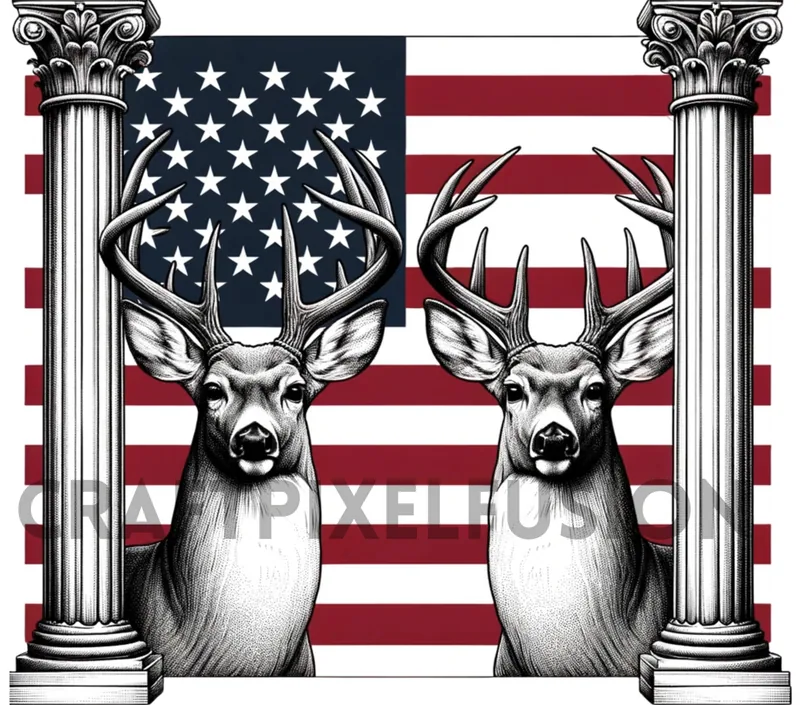 USA Deer PNG: 4th of July Flag Sublimation Design shown flat as a tumbler wrap