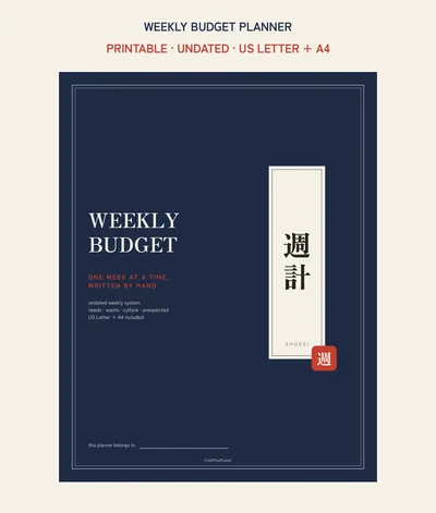 Weekly Budget Planner Printable, Kakeibo Style Spending Log PDF, Needs Wants Culture Unexpected Tracker, US Letter A4 Download shown as a preview of the planner