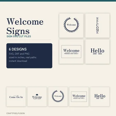 Welcome Sign SVG Bundle, 6 Cut Files for Cricut and Glowforge, Round Wreath and Porch Leaner Sign Cut Files with DXF, Instant Download shown flat as a tumbler wrap