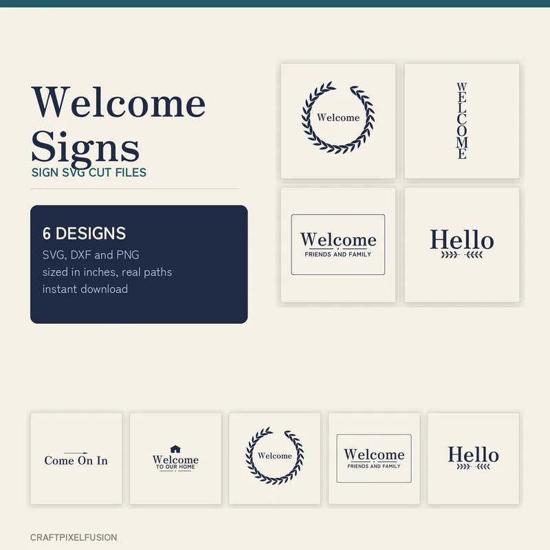 Welcome Sign SVG Bundle, 6 Cut Files for Cricut and Glowforge, Round Wreath and Porch Leaner Sign Cut Files with DXF, Instant Download shown flat as a tumbler wrap