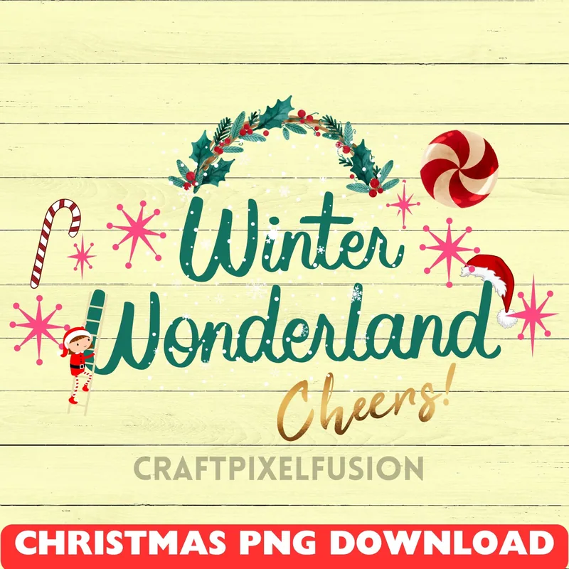 Winter Wonderland Cheers PNG: Christmas Clipart shown flat as a tumbler wrap