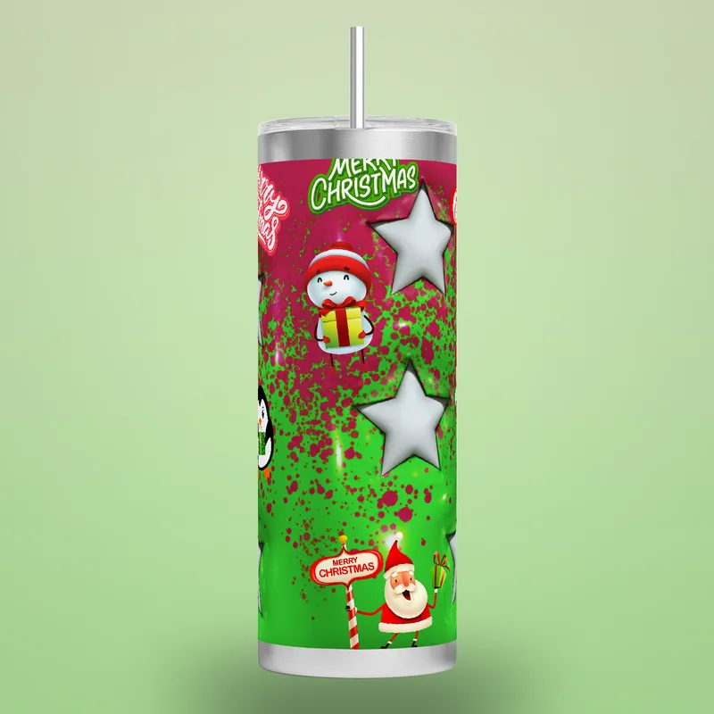 3D Christmas Tumbler Wrap: Puffy Stars Seamless Design, product render