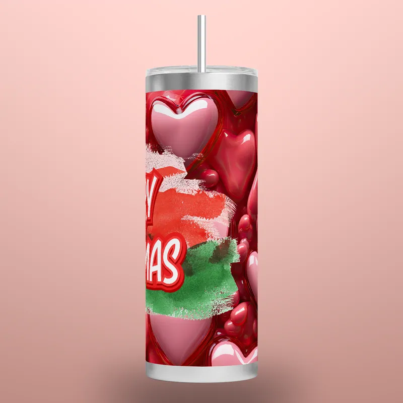 3D Inflated Heart Christmas Tumbler Wrap: Puffy Xmas Design, product render