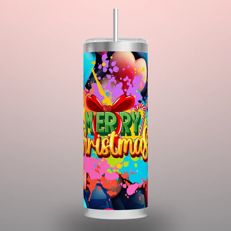 3D Merry Christmas Hearts Tumbler Wrap: 20oz Sublimation Design, product render