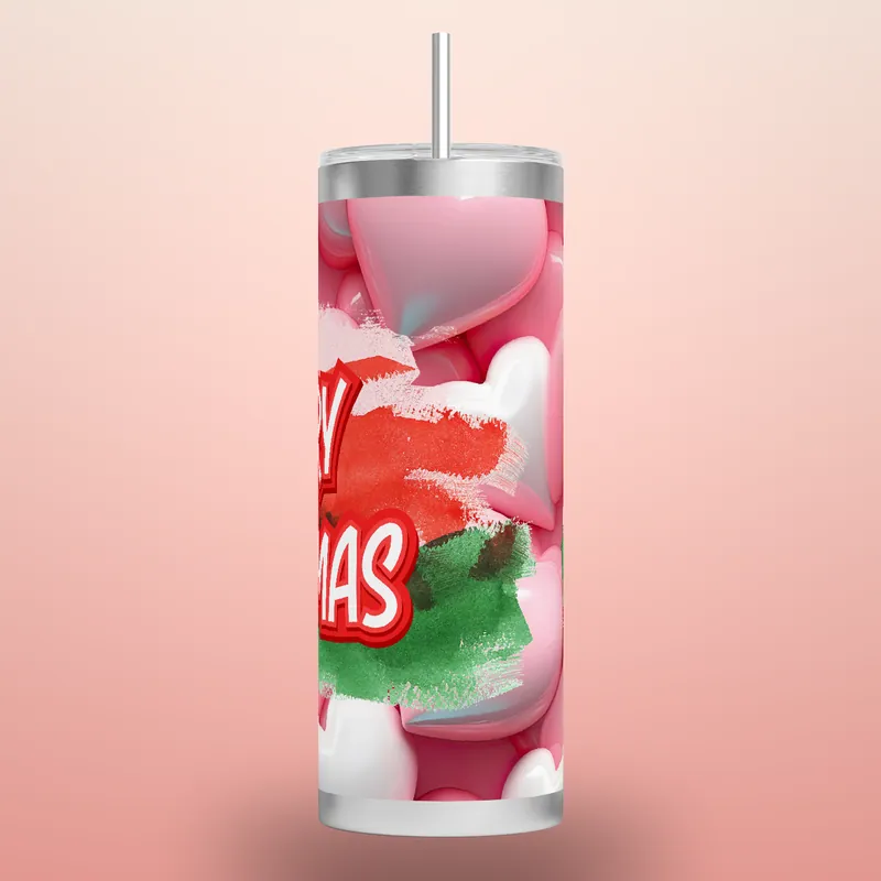3D Merry Christmas Puffy Hearts Tumbler Wrap, product render