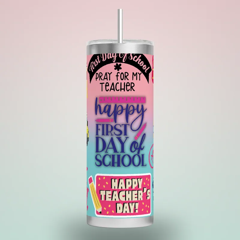 Back to School Tumbler Sublimation Design: 20 oz Skinny Tumbler, product render
