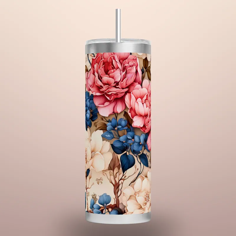 Blooming Roses Tumbler Wrap: Seamless Floral Design, product render
