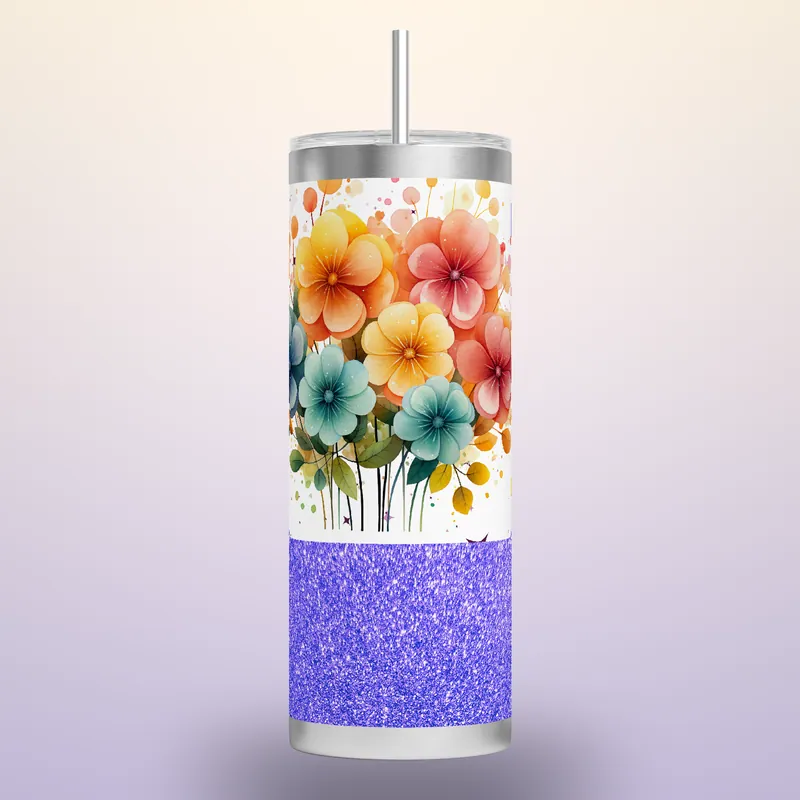 Boho Autumn Floral Glitter 20oz Tumbler Wrap, product render
