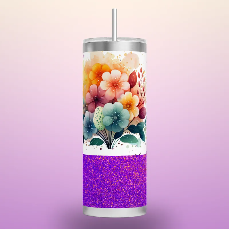 Boho Rainbow Floral Tumbler: Glitter Autumn Design, product render