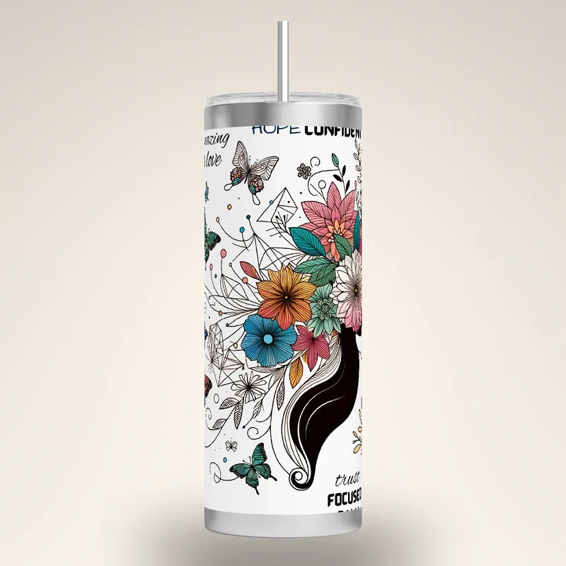Butterfly Tumbler Design: Positive Affirmations, 20 oz Skinny Tumbler, product render
