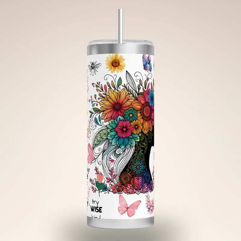 Butterfly Tumbler: Inspirational Affirmations, Seamless Sublimation Design, product render