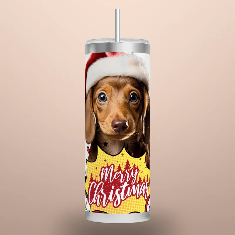 Christmas Dachshund Tumbler Wrap: Seamless Holiday Dog Design, product render