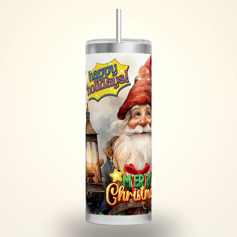Christmas Gnome 20oz Tumbler Wrap: Festive Lantern Design, product render