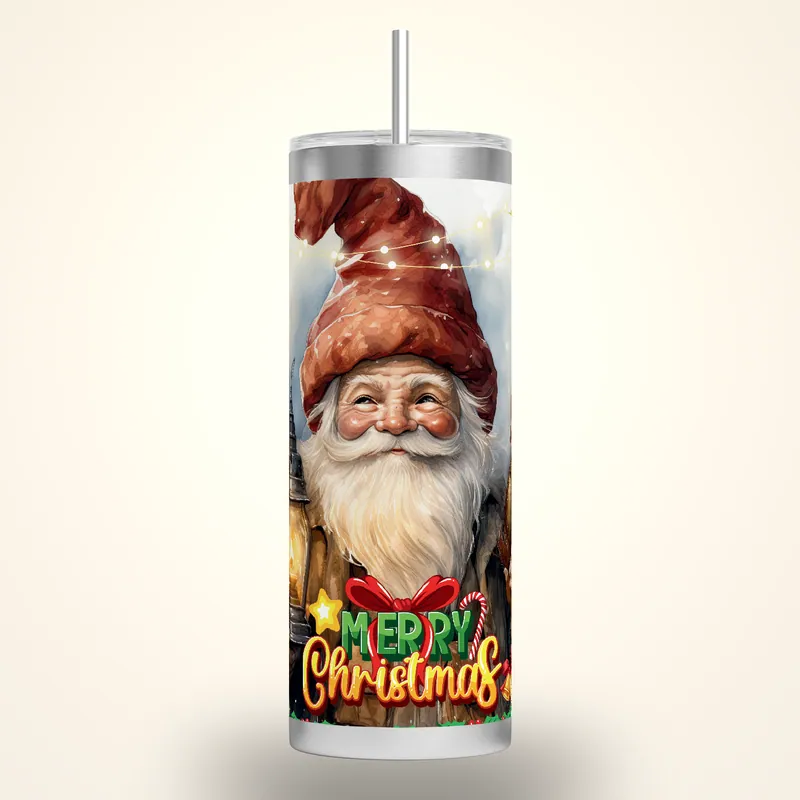 Christmas Gnome Lantern 20oz Tumbler Wrap: Festive Holiday Design, product render