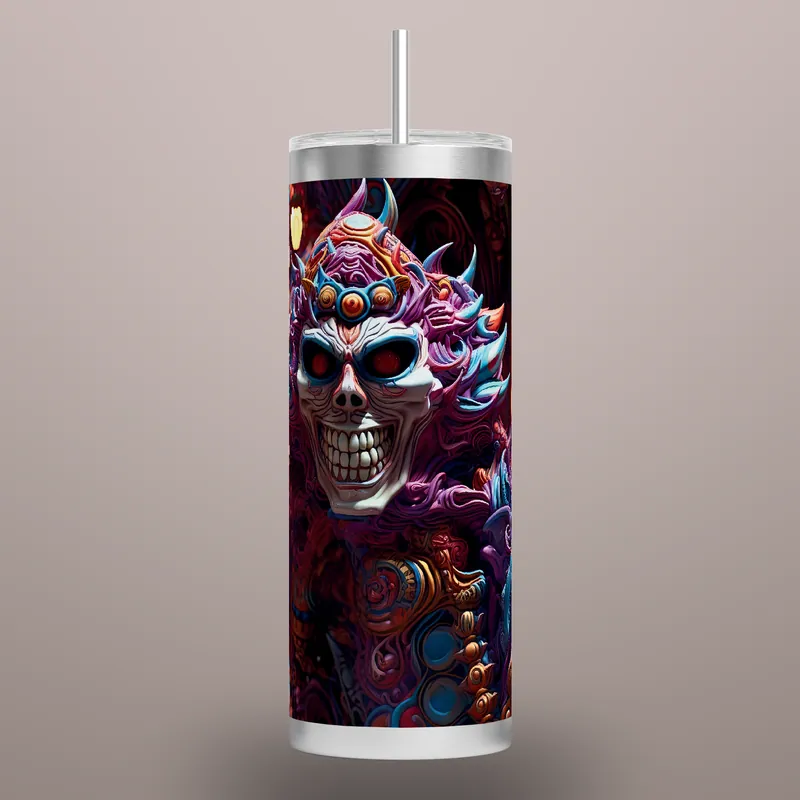 Creepy Clown Halloween Tumbler Design: 20oz Skinny, Seamless, product render