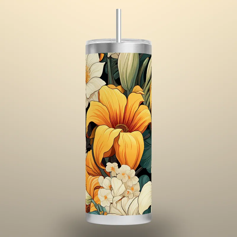 Daffodil Tumbler Wrap: Seamless Floral Sublimation Design (PNG), product render