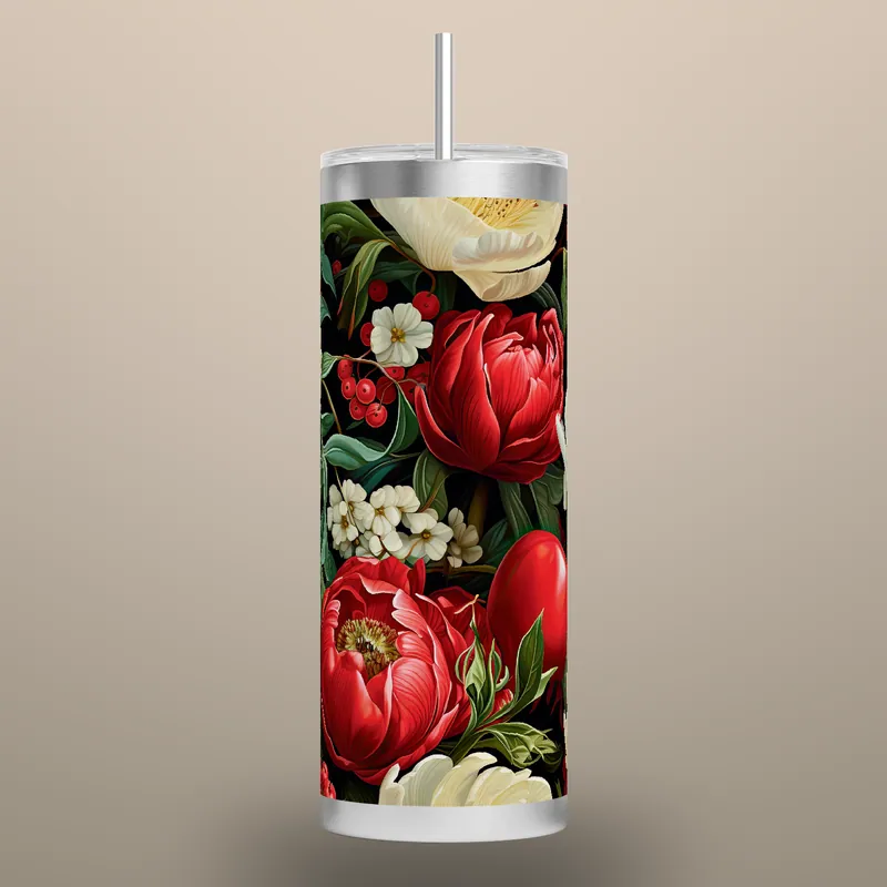Floral Tumbler Wrap: Pomegranate, Apple & Tulip Design, product render