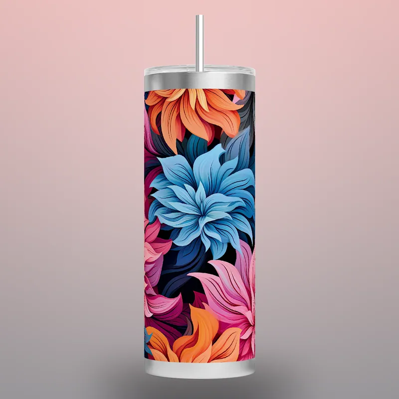 Floral Tumbler Wrap: Seamless Flower Pattern, 20oz Skinny Tumbler, product render