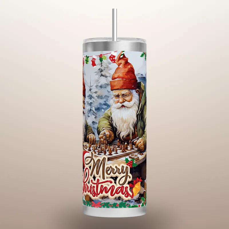Gnome & Santa Board Game 20oz Tumbler Wrap: Christmas Eve, product render