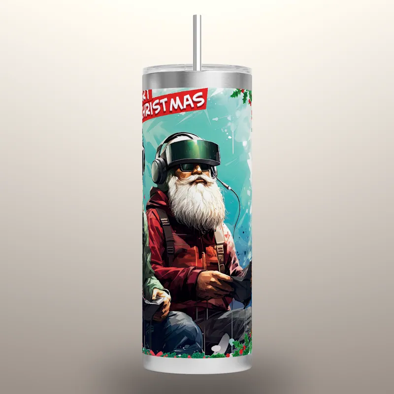 Gnome & Santa VR Gaming 20oz Tumbler Wrap - Christmas Holiday, product render