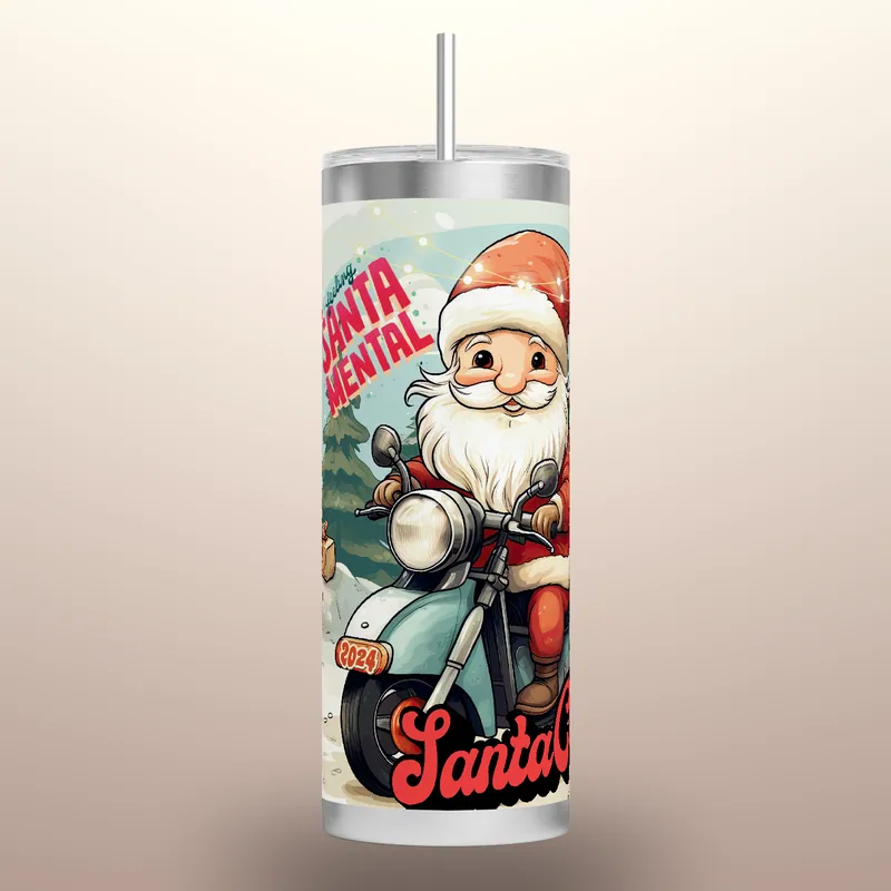 Gnome Christmas Delivery 20oz Tumbler Wrap: Holiday Bike Ride, product render