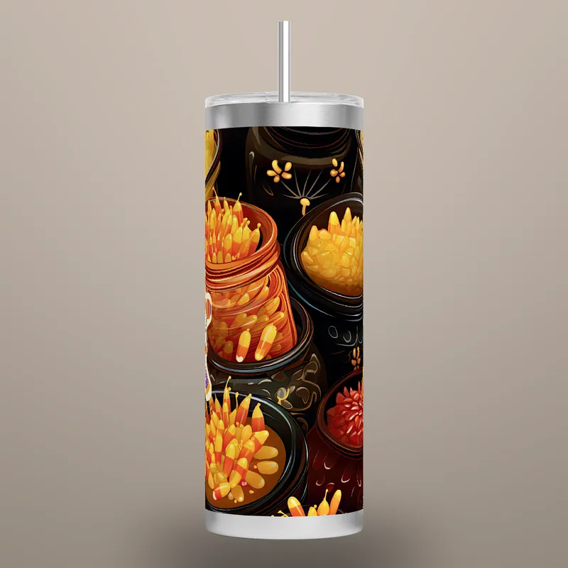 Halloween Trick or Treat Tumbler Sublimation Design: 20 oz Skinny, Seamless, product render