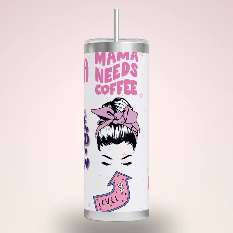 Mom Life 20oz Skinny Tumbler Sublimation Design (PNG File), product render