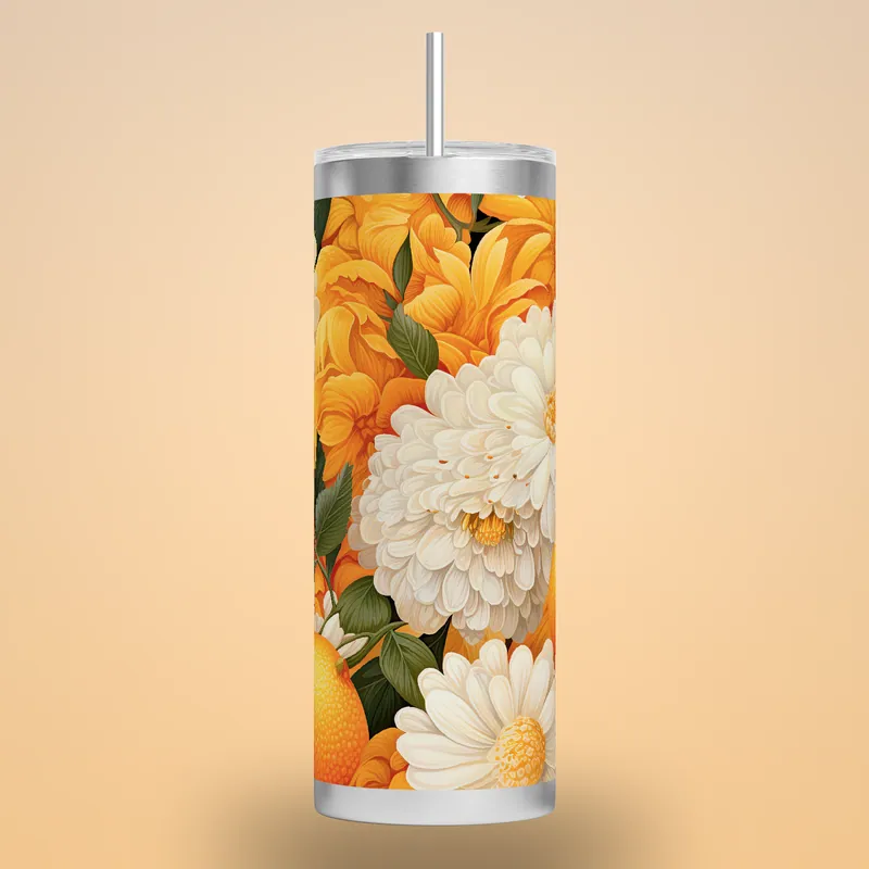 Orange & Marigold Tumbler Wrap: Seamless Summer Design, product render