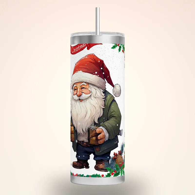 Santa & Gnome Mistletoe Tumbler Wrap, Christmas Gift, product render