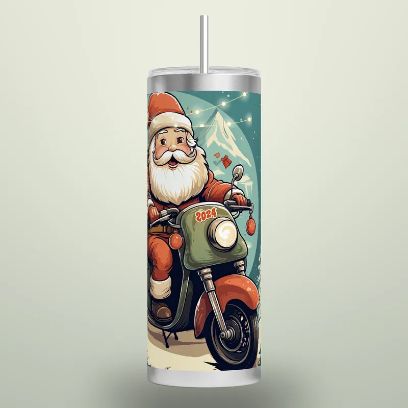 Santa Bike Ride 20oz Tumbler Wrap: Christmas Delivery, product render
